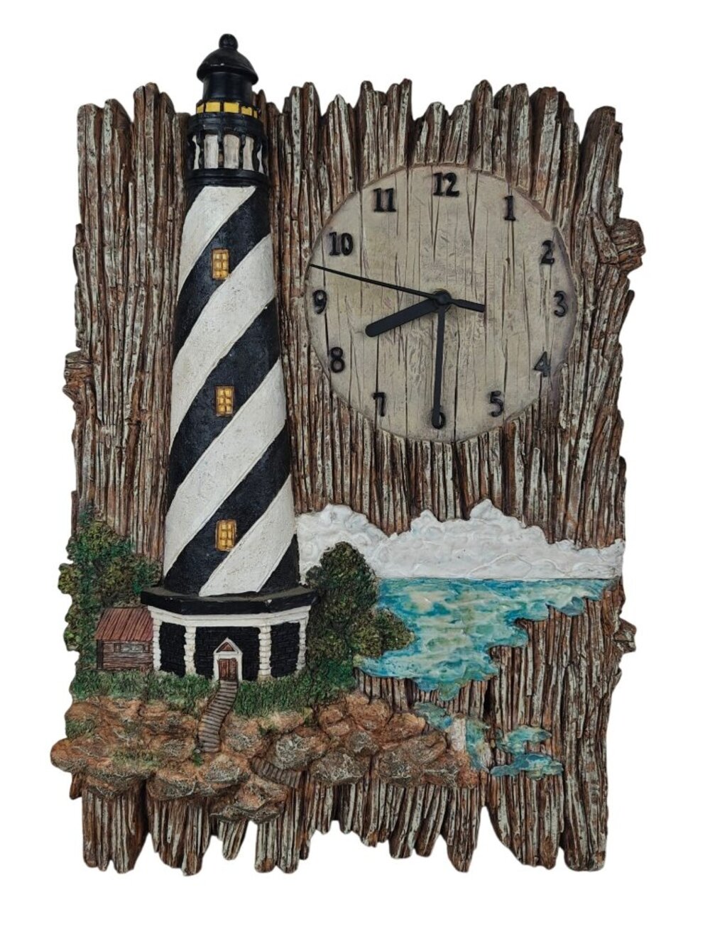 Vintage Cape Hatteras Lighthouse Wall Clock Plaque Resin Nautical Theme Rustic